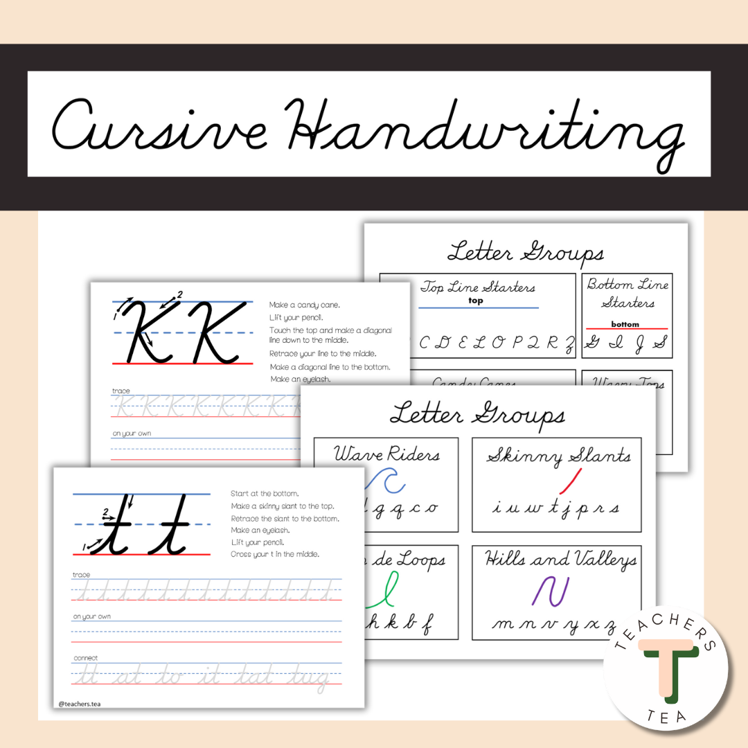 Cursive Handwriting Bundle - Lowercase and Uppercase Dnealian - Slides and Practice Pages