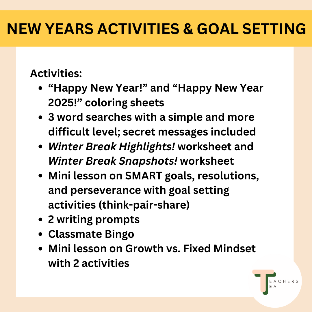 Back to School in January - Happy New Year - Goals and Activities