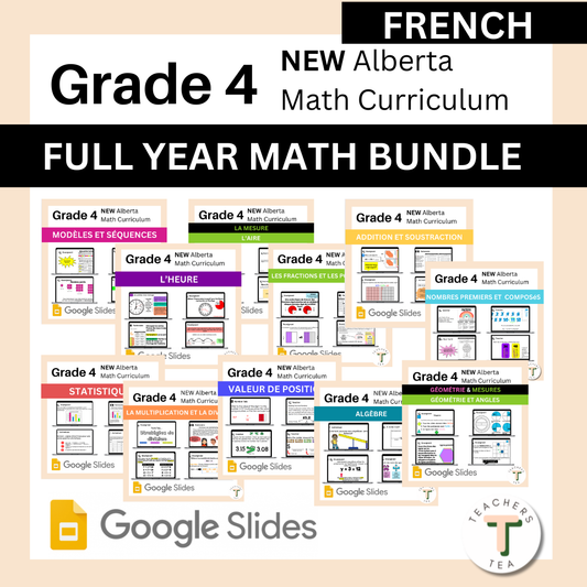 FRENCH Alberta Grade 4 Math - BUNDLE - 11 COMPLETE UNITS FULL YEAR RESOURCE
