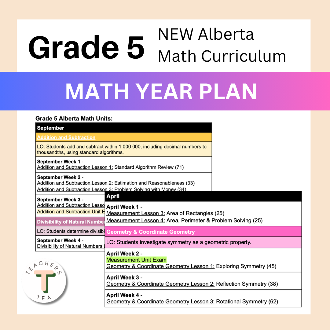 Alberta Grade 5 Math - Year Plan - Full Lesson Breakdown Sept-June