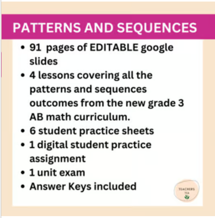 Alberta Grade 3 Math - Patterns and Sequences - Google Slides COMPLETE UNIT