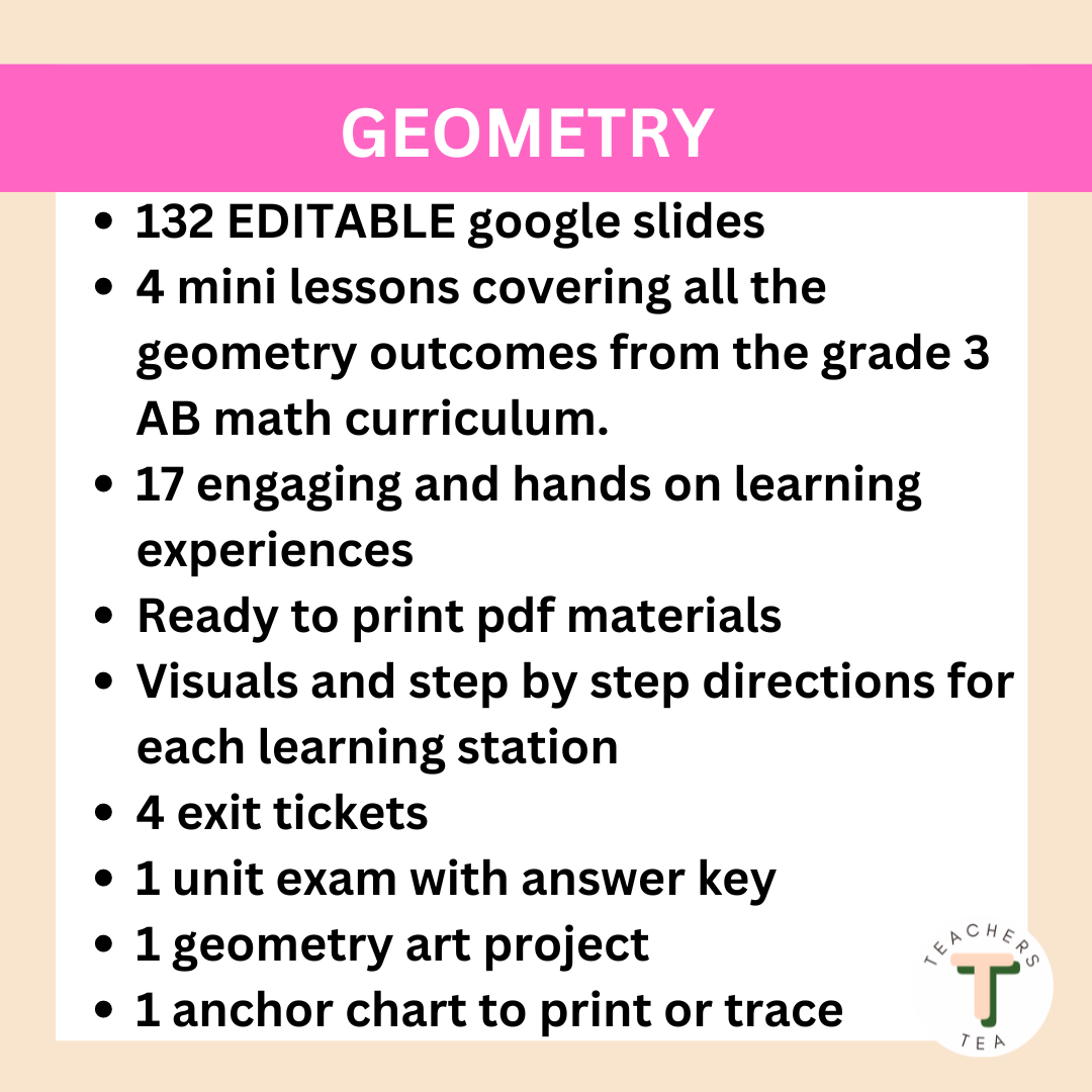 Alberta Grade 3 Math - GEOMETRY - Mini Lessons and Hands On Learning Centres