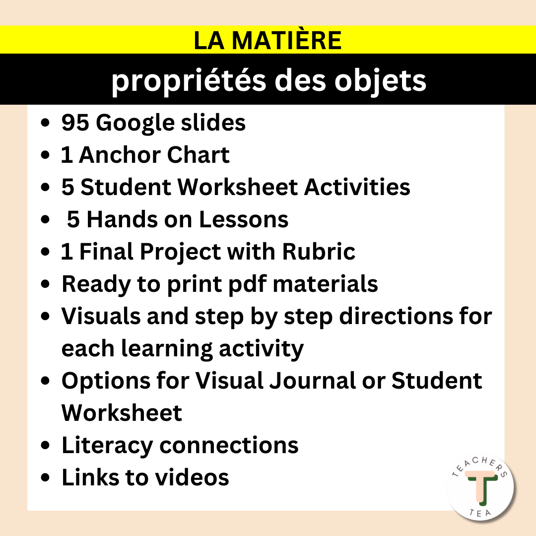 Alberta Grade 1 New Science Curriculum - MATTER - Materials FRENCH