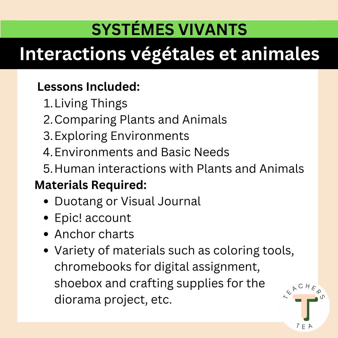 Alberta Grade 1 New Science Curriculum FRENCH - LIVING SYSTEMS