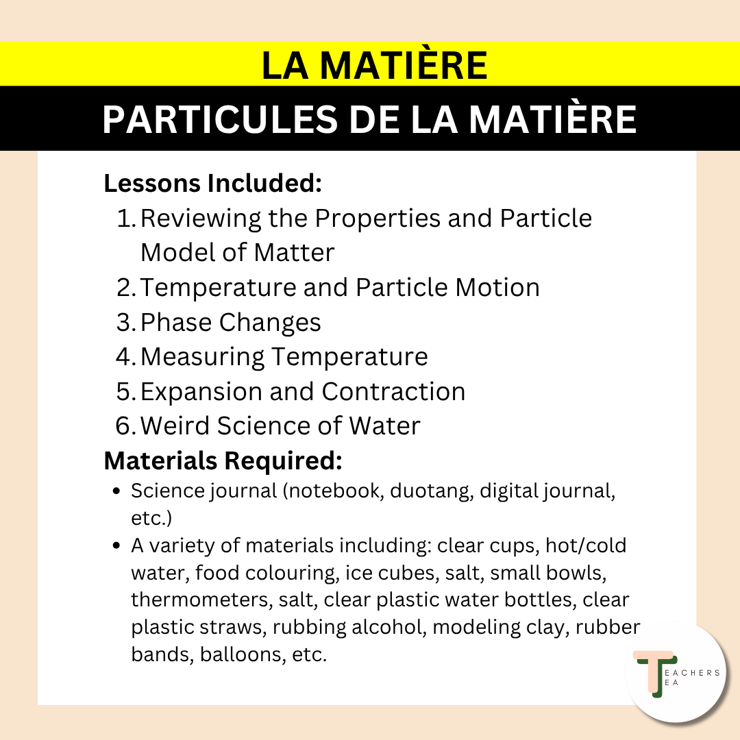 Alberta Grade 6 New Science Curriculum FRENCH - MATTER - Particles of Matter
