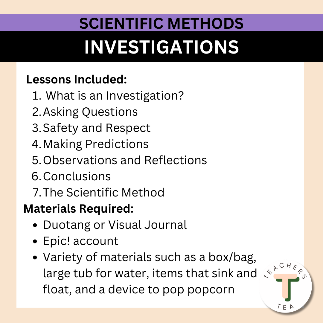 Alberta Grade 1 New Science Curriculum - SCIENTIFIC METHODS - Investigations