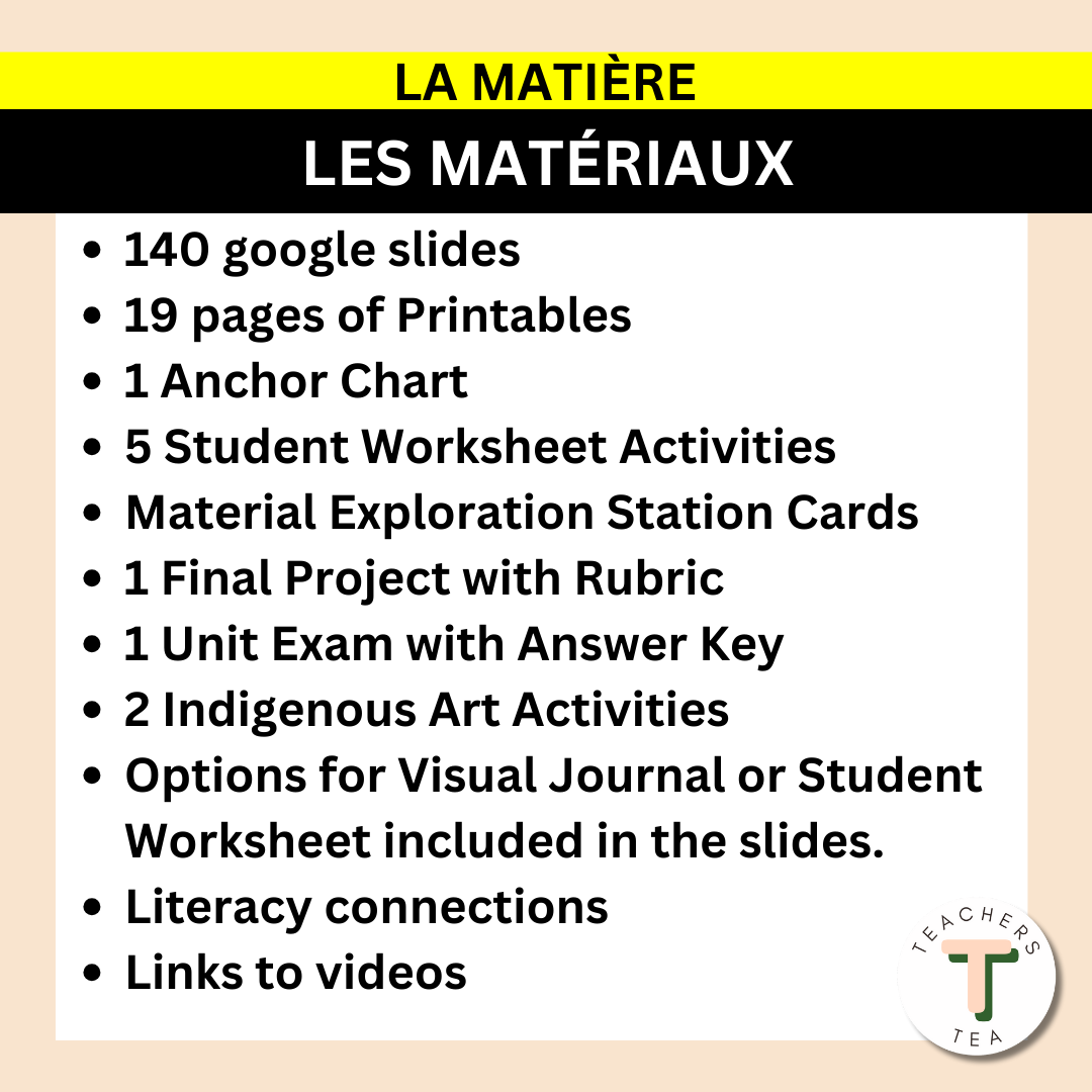 Alberta Grade 2 New Science Curriculum - MATTER - Materials FRENCH