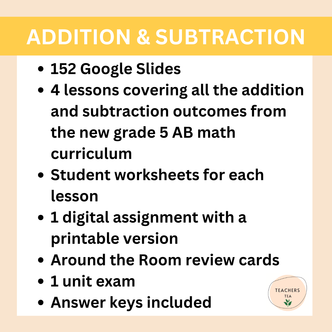 Alberta Grade 5 Math - Addition and Subtraction - Google Slides COMPLETE UNIT