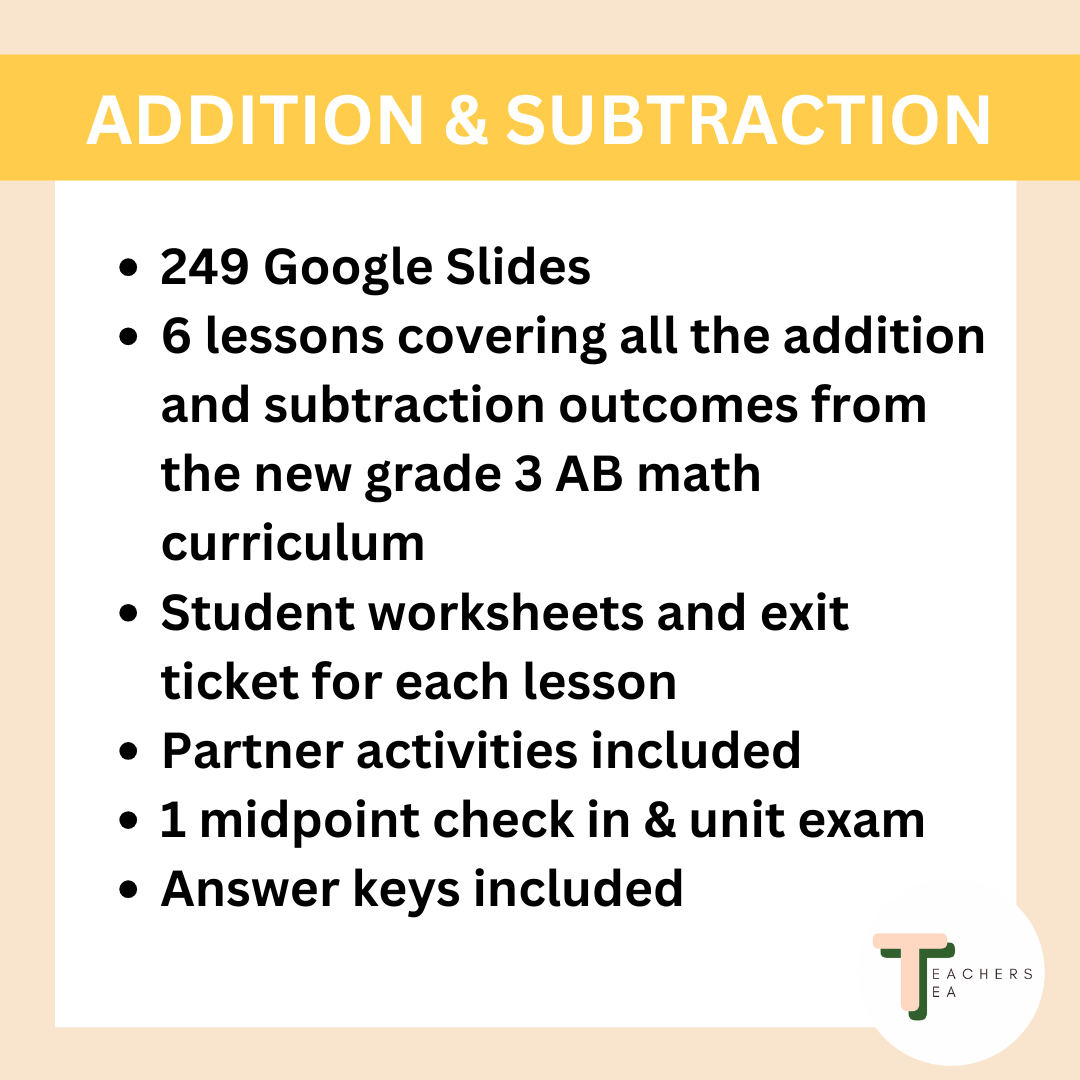 Alberta Grade 3 Math - Addition and Subtraction - Google Slides COMPLETE UNIT