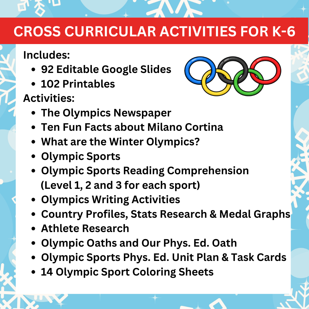 Winter Olympics 2026 Activities Bundle | Reading, Writing, Newspaper, Graphs, PE