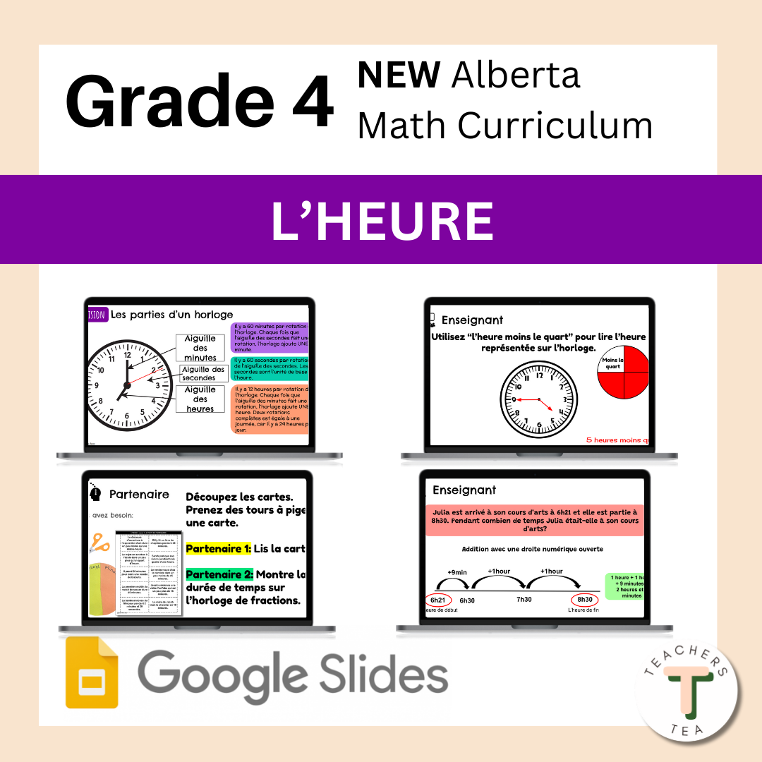 Alberta Grade 4 Math FRENCH - Time - Google Slides COMPLETE UNIT