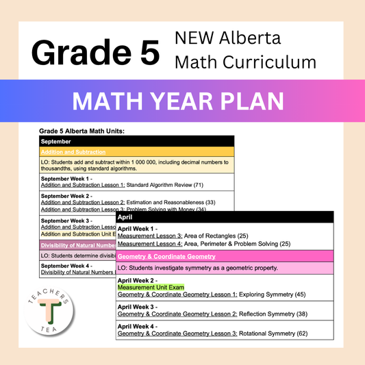 Alberta Grade 5 Math - Year Plan - Full Lesson Breakdown Sept-June