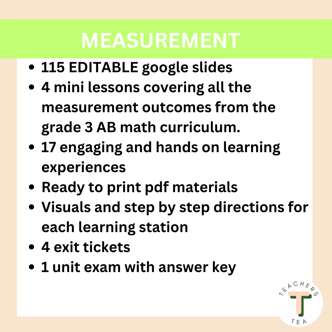 Alberta Grade 3 Math - MEASUREMENT - Mini Lessons and Hands On Learning Centres