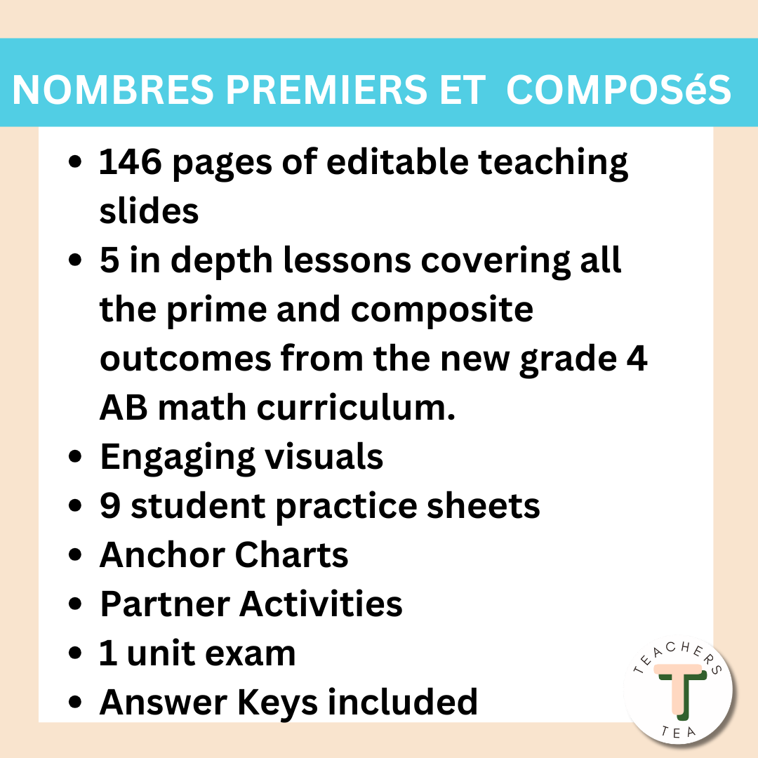 Alberta Grade 4 Math FRENCH - Prime and Composite Numbers- Google Slides COMPLETE UNIT