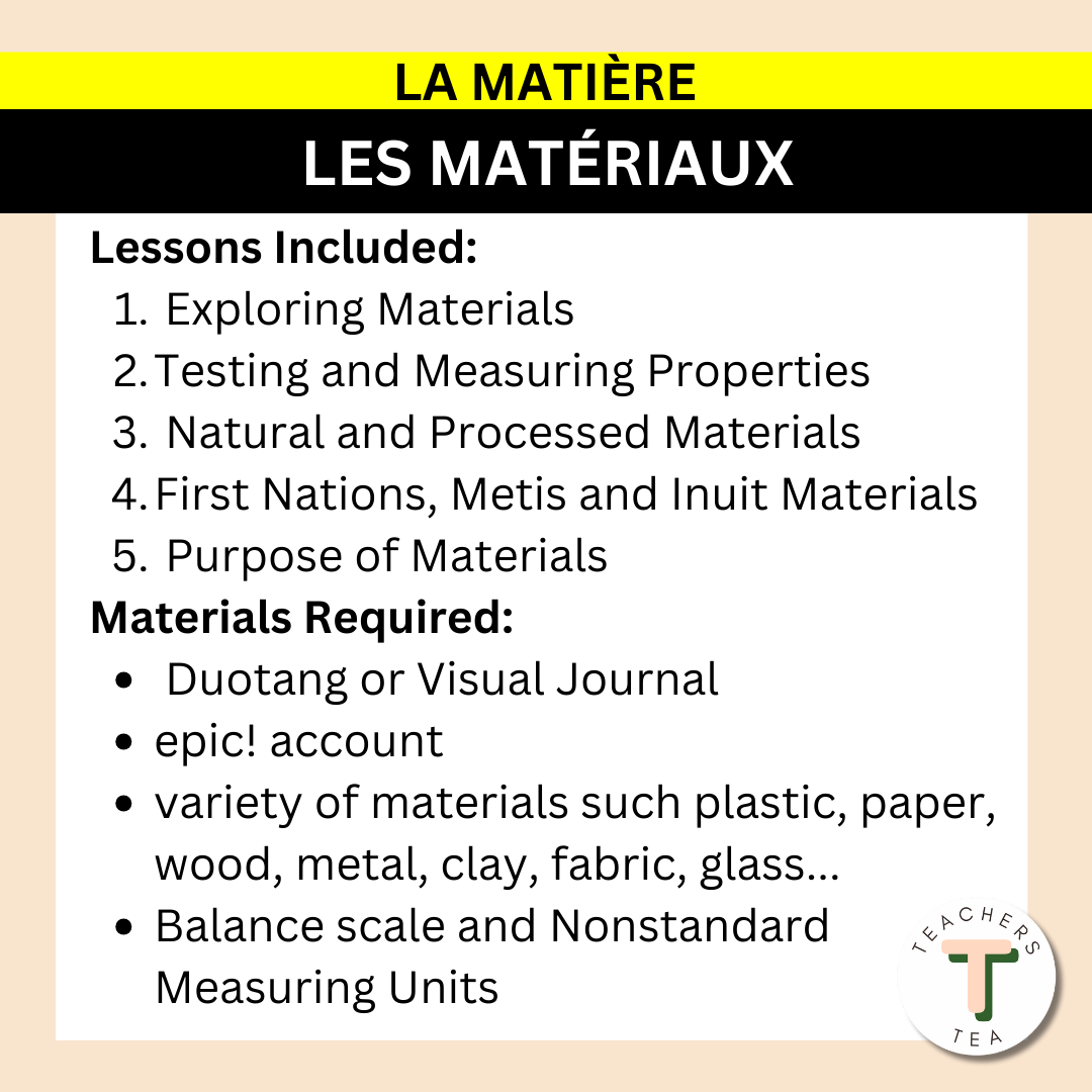 Alberta Grade 2 New Science Curriculum - MATTER - Materials FRENCH