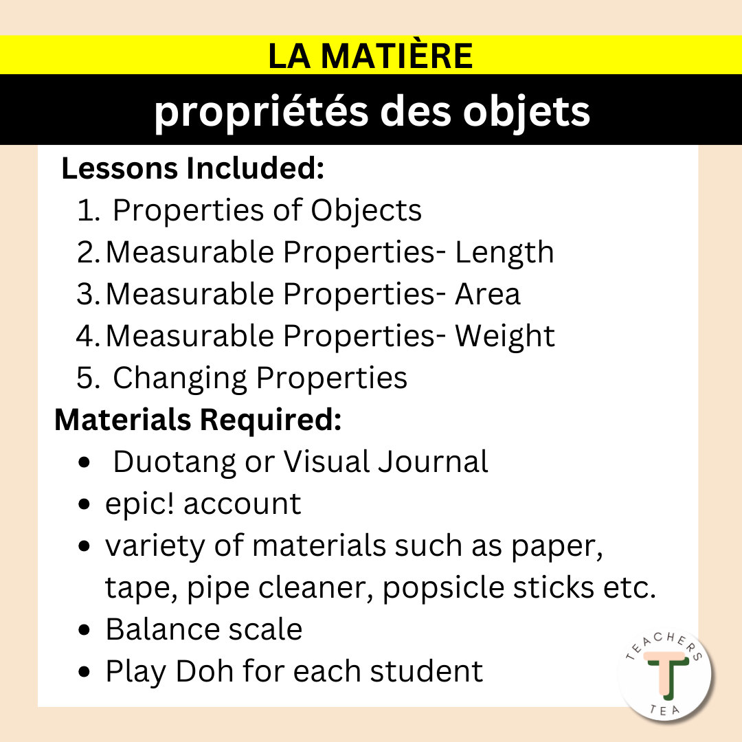 Alberta Grade 1 New Science Curriculum - MATTER - Materials FRENCH