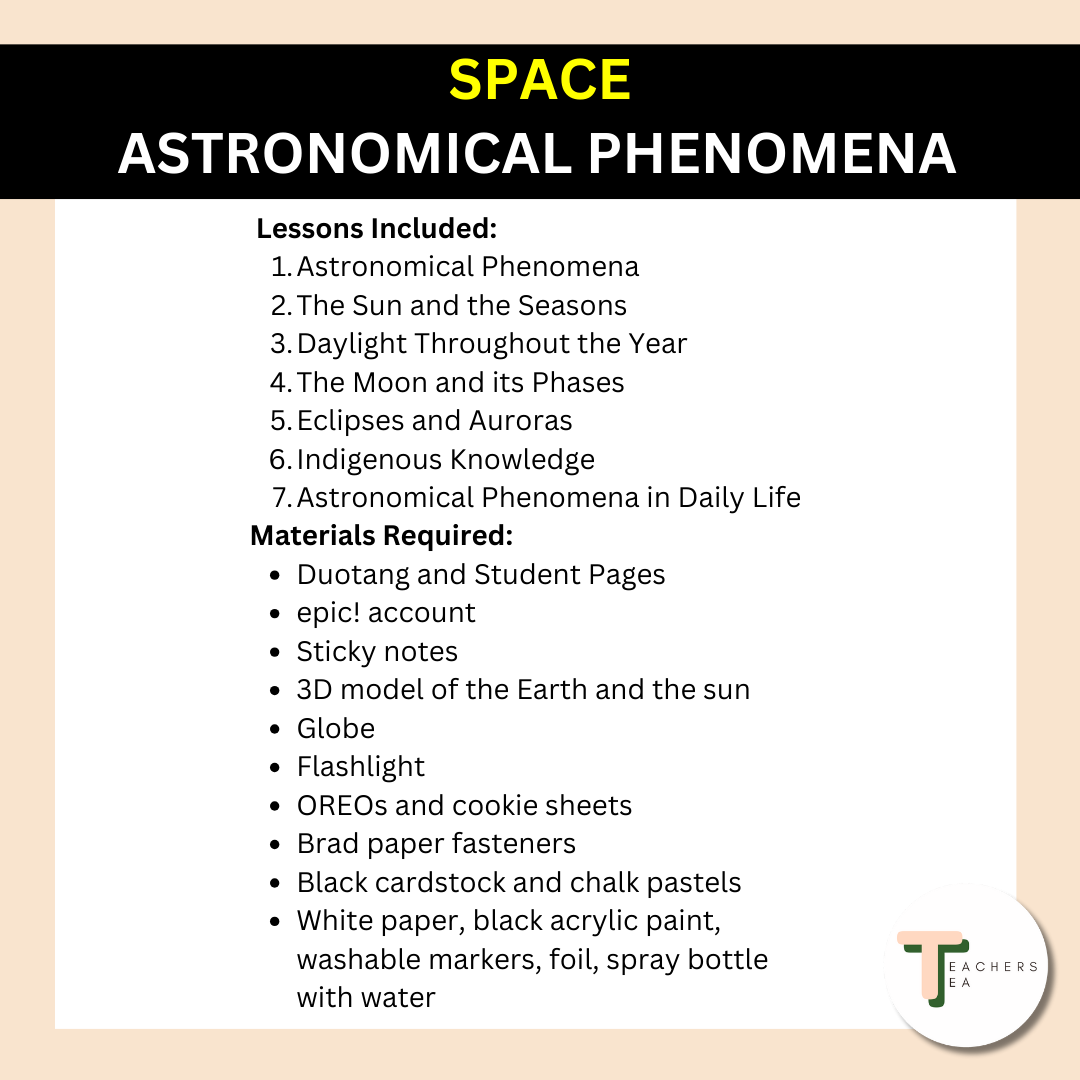 Alberta Grade 5 New Science Curriculum - SPACE - Astronomical Phenomena