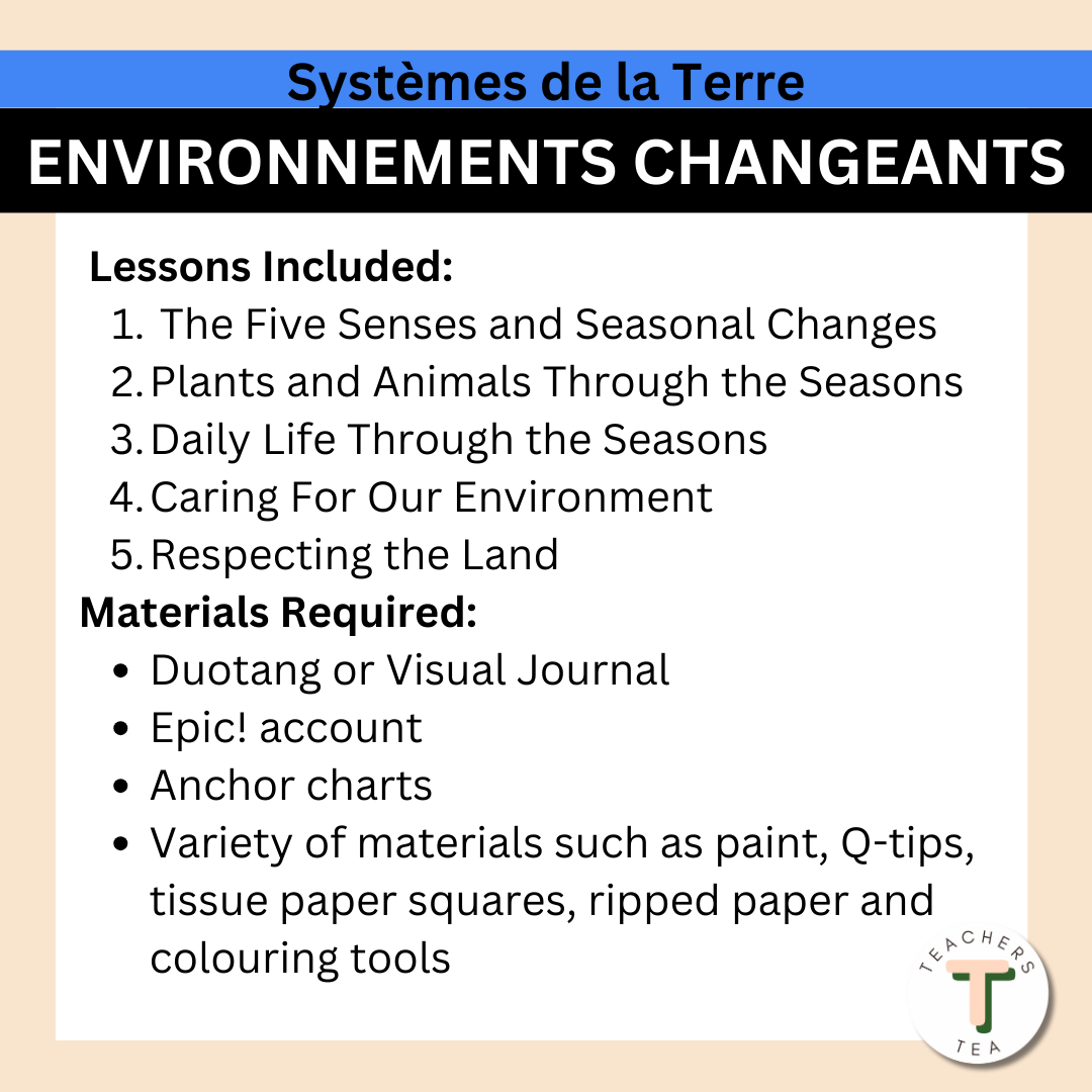 Alberta Grade 1 New Science - EARTH SYSTEMS - Changing Environments FRENCH