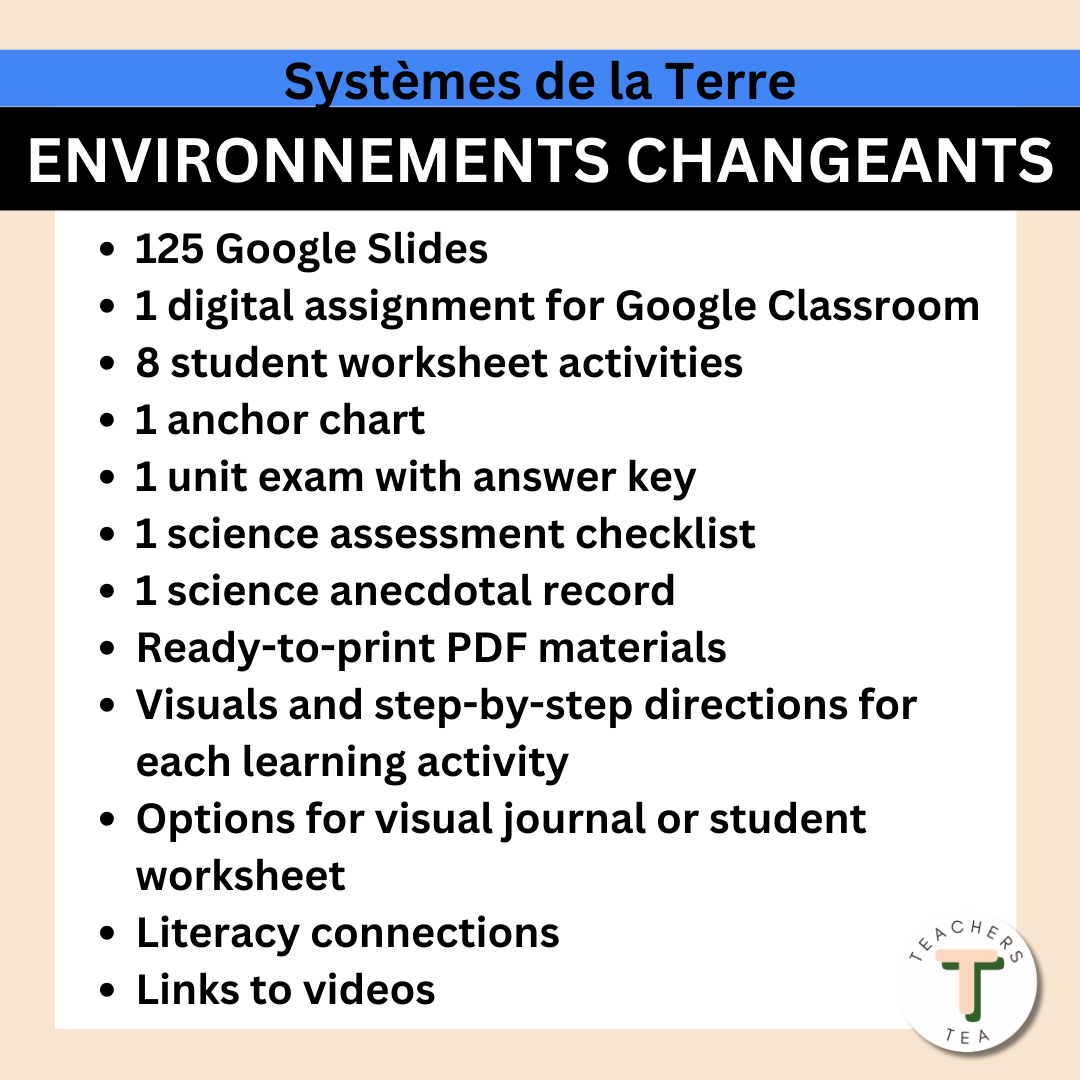 Alberta Grade 1 New Science - EARTH SYSTEMS - Changing Environments FRENCH