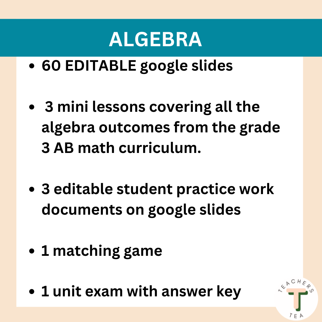 Alberta Grade 3 Math- Algebra - Google Slides COMPLETE UNIT