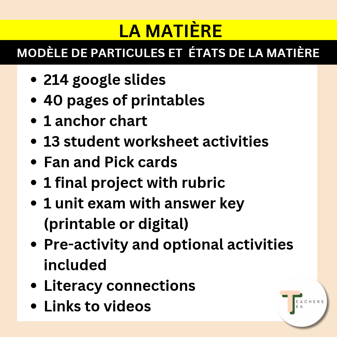 Alberta Grade 5 New Science Curriculum FRENCH - MATTER - Particle Model & States of Matter