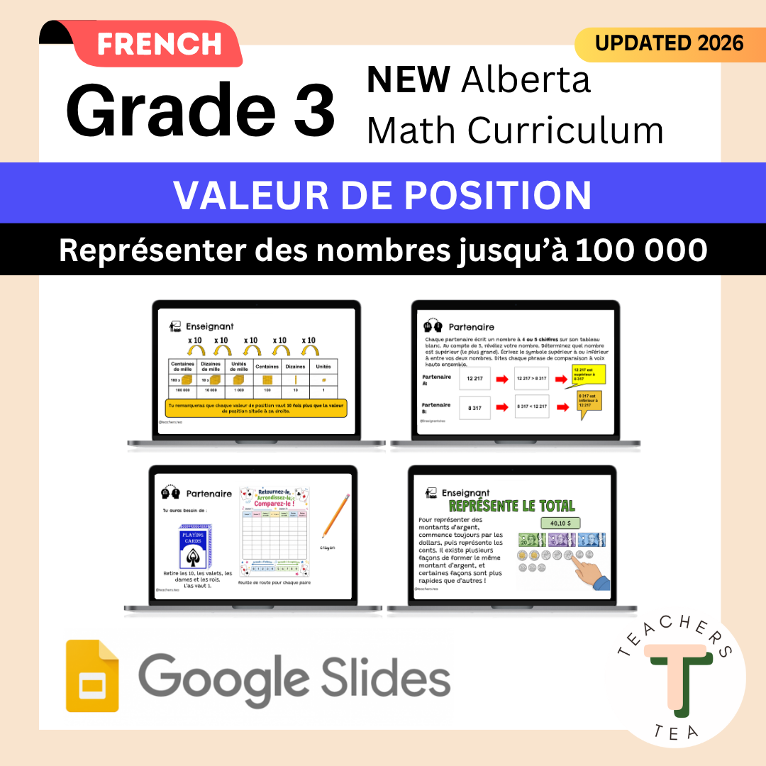 FRENCH Alberta Grade 3 Math - Place Value to 100 000 - Google Slides